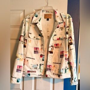 GUESS Unisex Denim Graphic Jacket, Summer Daze, size XL.